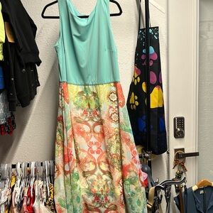 Studio One Aqua and Multicolor Maxi Dress